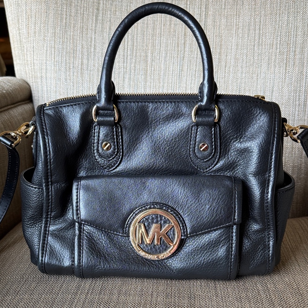 Michael Kors Black Satchel with Gold Logo